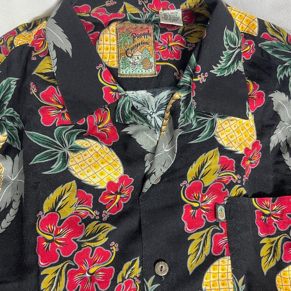Vintage Pineapple Connection Mens Size Med Hawaiian Shirt Hibiscus Palm Rayon